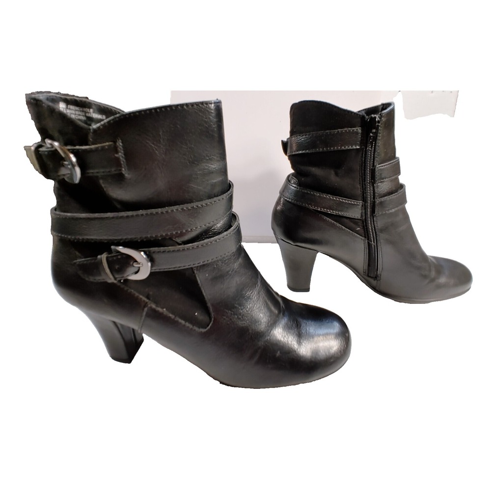 French Sole Women's Size 8 Ankle Boot Penny Black Chelsea Zipper Heel Buckle